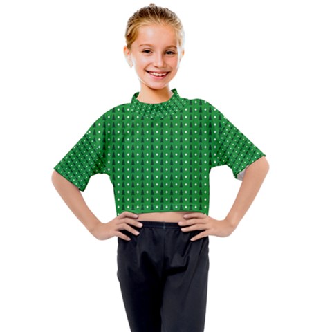 Green Christmas Tree Pattern Background Kids Mock Neck Tee by pakminggu