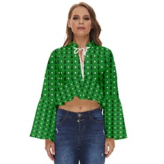 Green Christmas Tree Pattern Background Boho Long Bell Sleeve Top by pakminggu