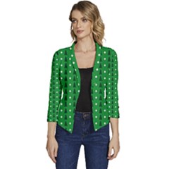 Green Christmas Tree Pattern Background Women s Casual 3/4 Sleeve Spring Jacket by pakminggu