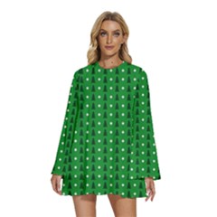 Green Christmas Tree Pattern Background Round Neck Long Sleeve Bohemian Style Chiffon Mini Dress by pakminggu