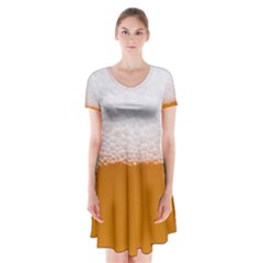 Beer Foam Bubbles Alcohol Glass Short Sleeve V-neck Flare Dress by pakminggu