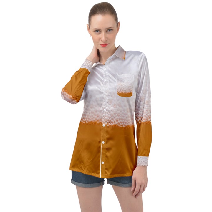 Beer Foam Bubbles Alcohol Glass Long Sleeve Satin Shirt