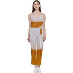 Beer Foam Bubbles Alcohol Glass V-neck Spaghetti Strap Tie Front Jumpsuit by pakminggu