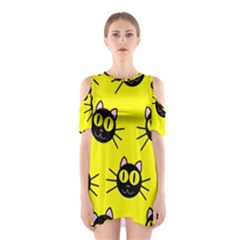 Cats Heads Pattern Design Shoulder Cutout One Piece Dress by pakminggu