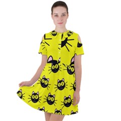 Cats Heads Pattern Design Short Sleeve Shoulder Cut Out Dress  by pakminggu