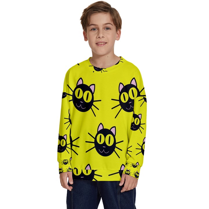 Cats Heads Pattern Design Kids  Long Sleeve Jersey