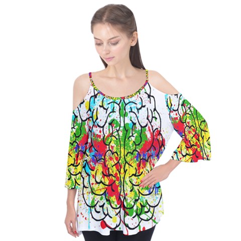 Brain Mind Psychology Idea Hearts Flutter Sleeve Tee  by pakminggu