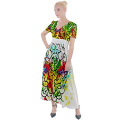 Brain Mind Psychology Idea Hearts Button Up Short Sleeve Maxi Dress