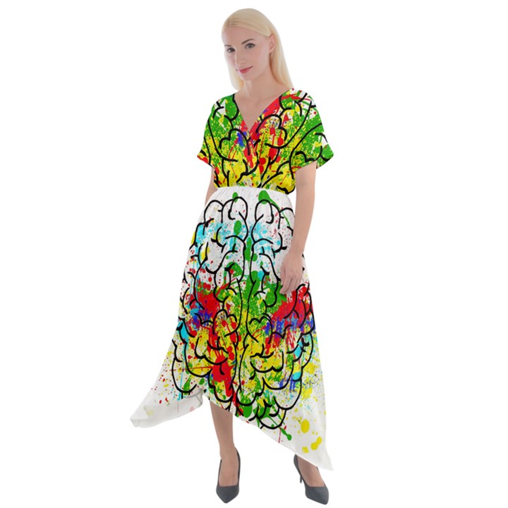 Brain Mind Psychology Idea Hearts Cross Front Sharkbite Hem Maxi Dress