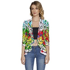 Brain Mind Psychology Idea Hearts Women s 3/4 Sleeve Ruffle Edge Open Front Jacket by pakminggu