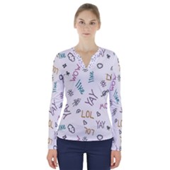 Doodle Pattern V-neck Long Sleeve Top