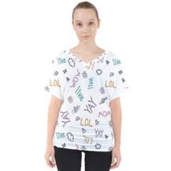 Doodle Pattern V-neck Dolman Drape Top