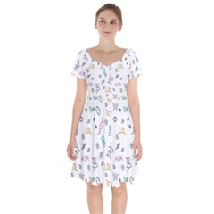 Doodle Pattern Short Sleeve Bardot Dress