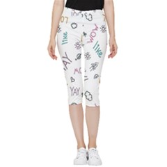 Doodle Pattern Inside Out Lightweight Velour Capri Leggings 