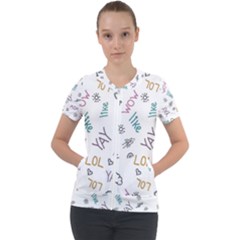 Doodle Pattern Short Sleeve Zip Up Jacket