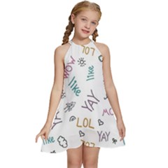 Doodle Pattern Kids  Halter Collar Waist Tie Chiffon Dress by pakminggu