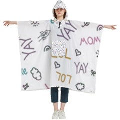 Doodle Pattern Women s Hooded Rain Ponchos