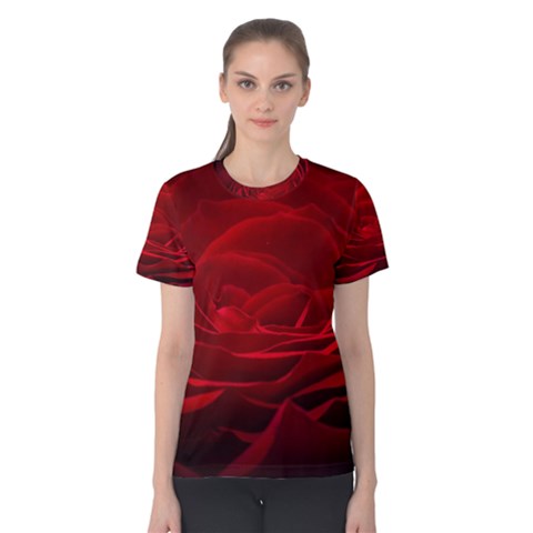 Rose Red Rose Red Flower Petals Waves Glow Women s Cotton Tee by pakminggu