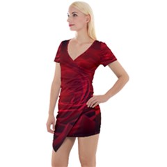 Rose Red Rose Red Flower Petals Waves Glow Short Sleeve Asymmetric Mini Dress by pakminggu