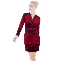 Rose Red Rose Red Flower Petals Waves Glow Button Long Sleeve Dress by pakminggu