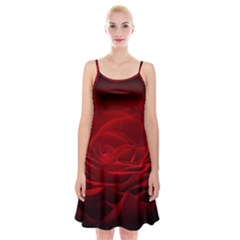 Rose Red Rose Red Flower Petals Waves Glow Spaghetti Strap Velvet Dress