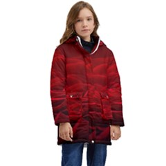 Rose Red Rose Red Flower Petals Waves Glow Kids  Hooded Longline Puffer Jacket by pakminggu