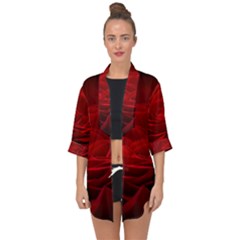 Rose Red Rose Red Flower Petals Waves Glow Open Front Chiffon Kimono by pakminggu