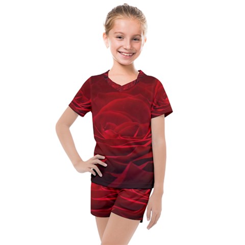 Rose Red Rose Red Flower Petals Waves Glow Kids  Mesh Tee And Shorts Set by pakminggu