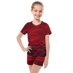 Rose Red Rose Red Flower Petals Waves Glow Kids  Mesh Tee And Shorts Set