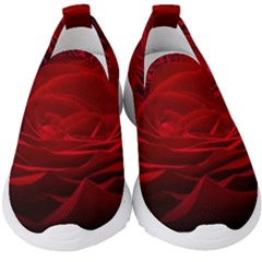 Rose Red Rose Red Flower Petals Waves Glow Kids  Slip On Sneakers by pakminggu