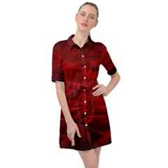 Rose Red Rose Red Flower Petals Waves Glow Belted Shirt Dress