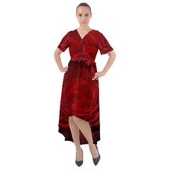 Rose Red Rose Red Flower Petals Waves Glow Front Wrap High Low Dress