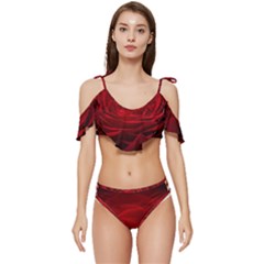 Rose Red Rose Red Flower Petals Waves Glow Ruffle Edge Tie Up Bikini Set	 by pakminggu