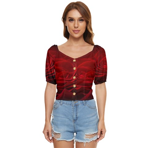 Rose Red Rose Red Flower Petals Waves Glow Button Up Blouse by pakminggu