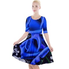 Blue Rose Roses Bloom Blossom Quarter Sleeve A-line Dress by pakminggu