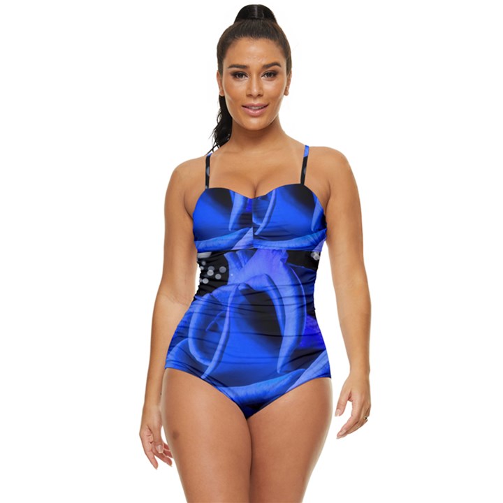 Blue Rose Roses Bloom Blossom Retro Full Coverage Swimsuit