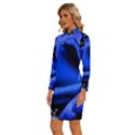 Blue Rose Roses Bloom Blossom Long Sleeve Shirt Collar Bodycon Dress View2