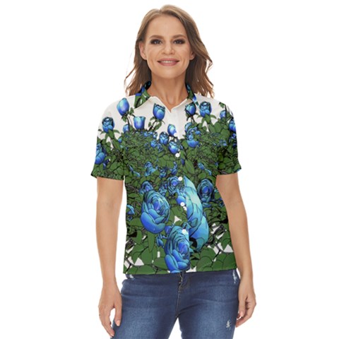 Flowers Roses Rose Nature Bouquet Women s Short Sleeve Double Pocket Shirt by pakminggu