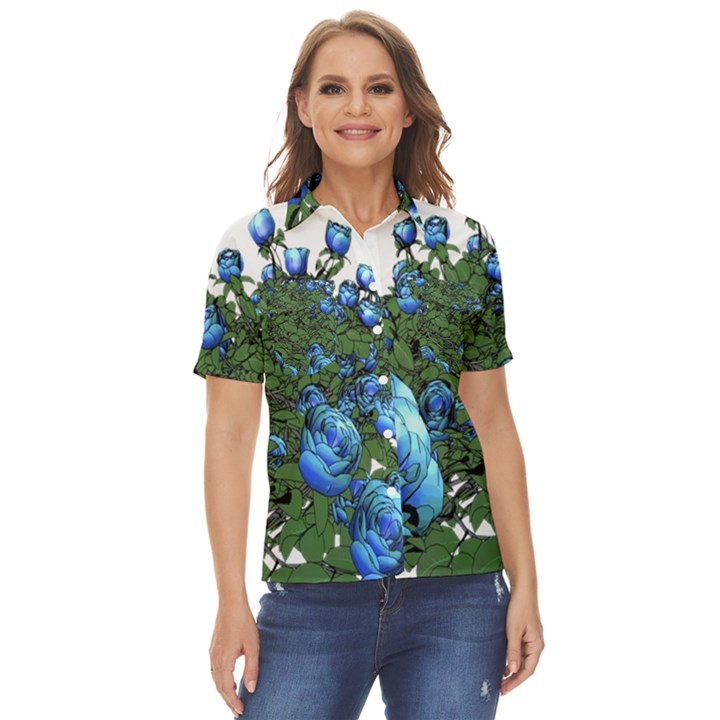 Flowers Roses Rose Nature Bouquet Women s Short Sleeve Double Pocket Shirt