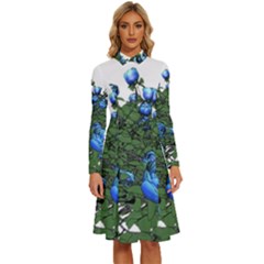 Flowers Roses Rose Nature Bouquet Long Sleeve Shirt Collar A-line Dress by pakminggu