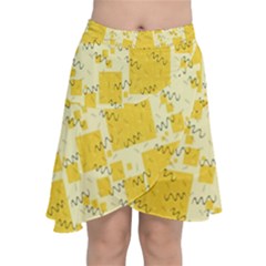 Party Confetti Yellow Squares Chiffon Wrap Front Skirt by pakminggu