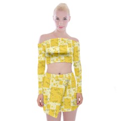 Party Confetti Yellow Squares Off Shoulder Top With Mini Skirt Set by pakminggu