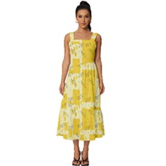 Party Confetti Yellow Squares Square Neckline Tiered Midi Dress by pakminggu