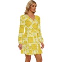 Party Confetti Yellow Squares Long Sleeve Waist Tie Ruffle Velvet Dress View3