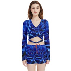 Roses Flowers Plant Romance Velvet Wrap Crop Top And Shorts Set by pakminggu