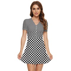 Background Black Board Checker Checkerboard V-neck High Waist Chiffon Mini Dress by pakminggu