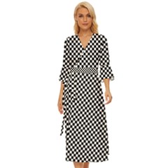 Background Black Board Checker Checkerboard Midsummer Wrap Dress by pakminggu