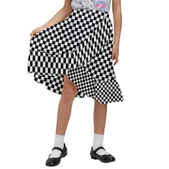 Background Black Board Checker Checkerboard Kids  Ruffle Flared Wrap Midi Skirt