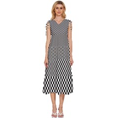 Background Black Board Checker Checkerboard V-neck Drawstring Shoulder Sleeveless Maxi Dress