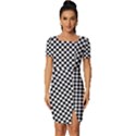 Background Black Board Checker Checkerboard Fitted Knot Split End Bodycon Dress View1